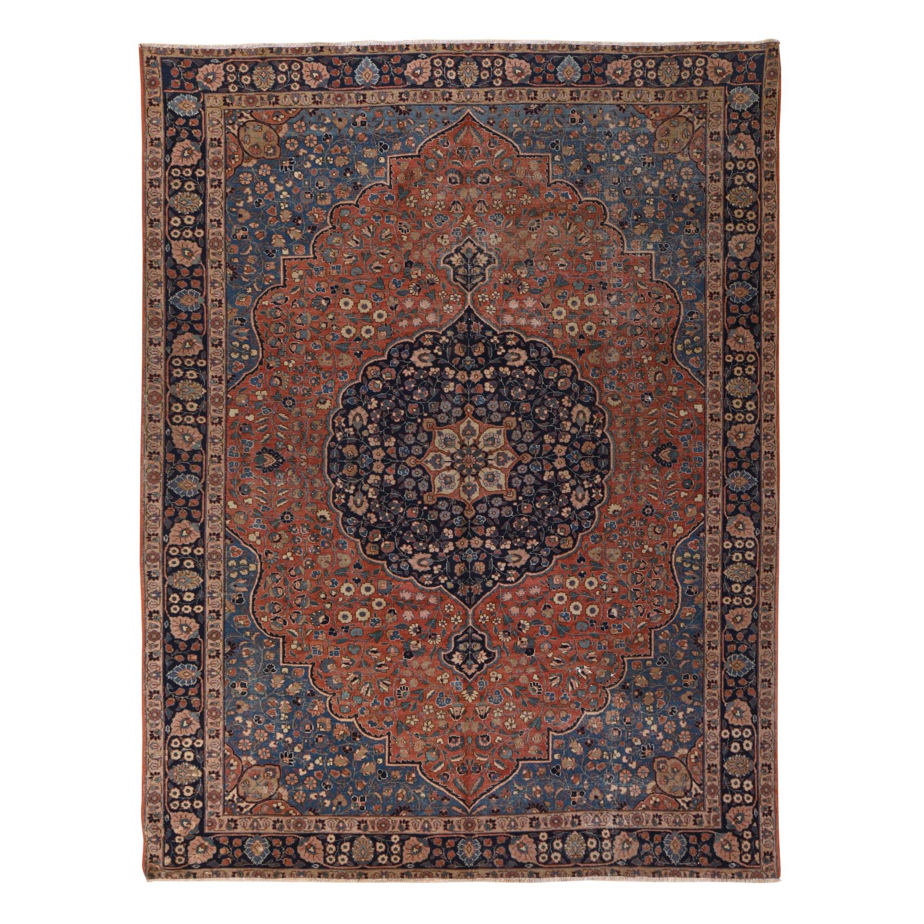 8'x10'3" Cinnamon Red, Antique Persian Tabriz with Flower Medallion, Even Wear, Clean, Sides and Ends Professionally Secured, 100% Wool, Hand Knotted, Oriental Rug 